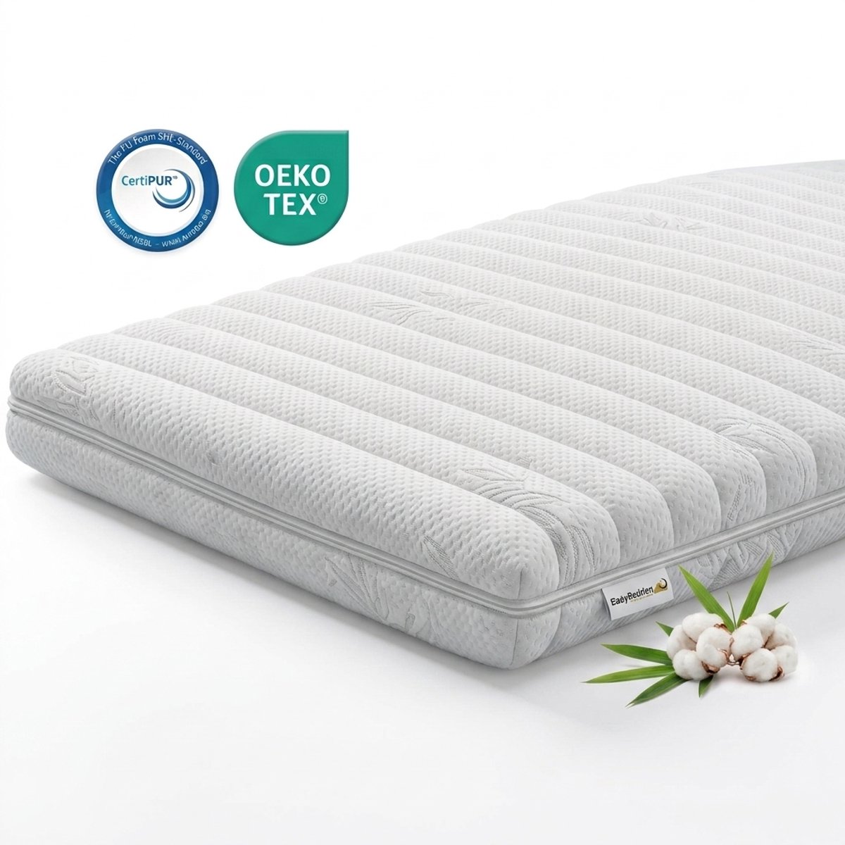 Easy Bedden Hotel topper XL - Topmatras - 90x220 - Koudschuim HR55 - Bamboe Tencel - circa 9 cm dik Wit