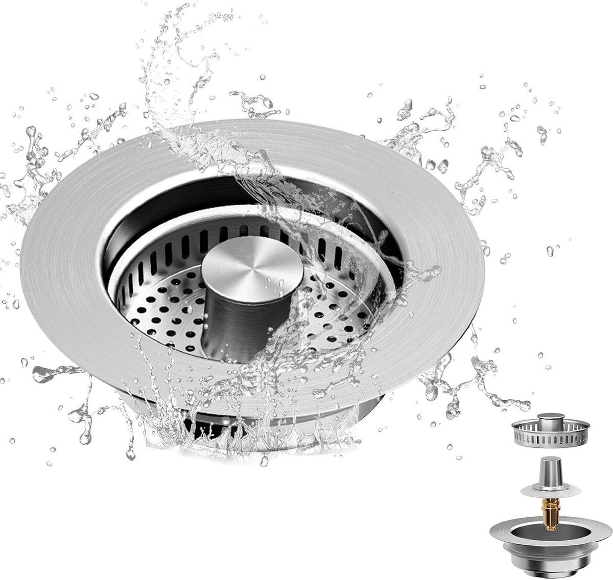 Multifunctionele Afvoerfilter voor Keuken- en Badkamerspoelbak, 3-in-1 Stop met Deksel, Geschikt voor Afvoer met Diepte > 37mm