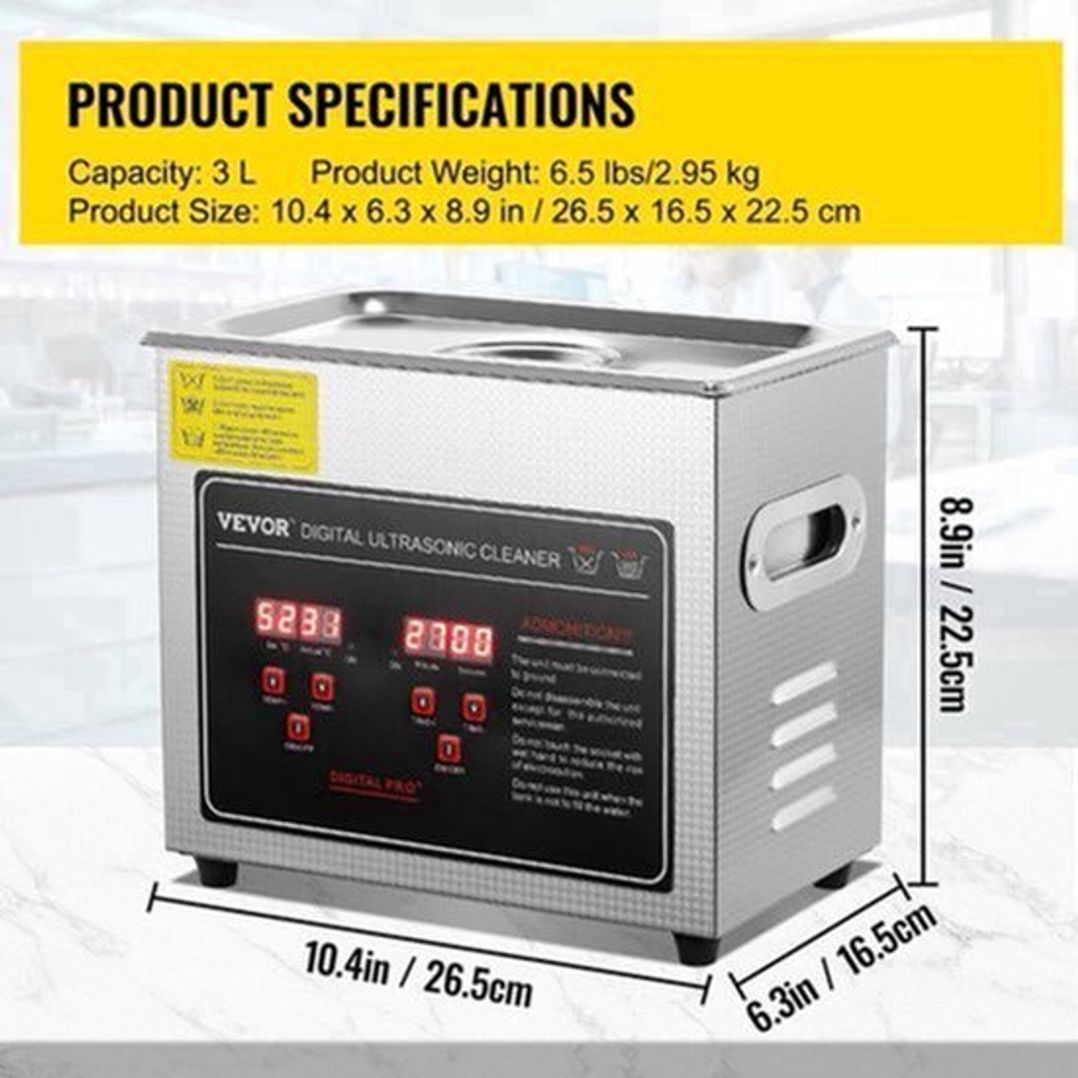 Ultrasoon reiniger - Draagbaar - Reinigingsapparaat voor Sieraden en Brillen - Capaciteit 3L - RVS - 33-40 kHz - 220V - Zilver