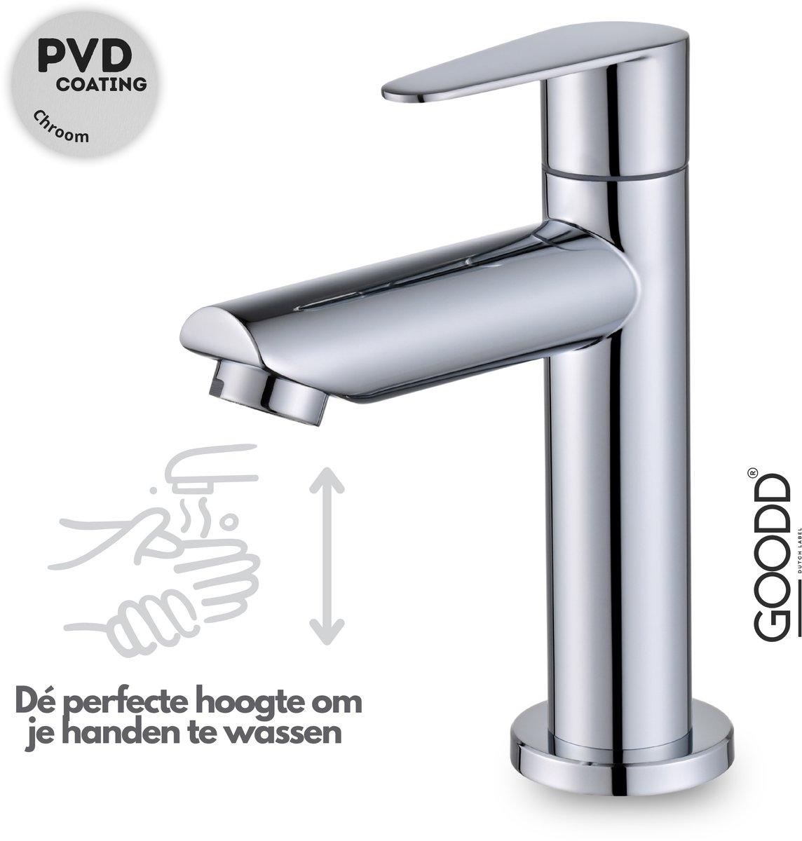 GOODD® - Fonteinkraan - Toiletkraan - Wc kraan - Chroom - Glans - Koudwaterkraan