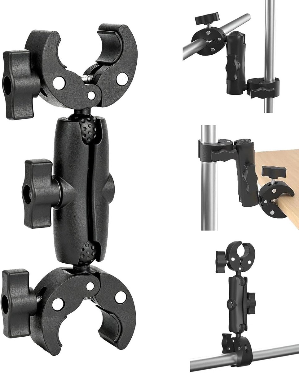 Magic arm klem - Zilver - 38 mm opening - Dubbele camerahouder met adapter - Voor mobiele telefoon en kinderwagen