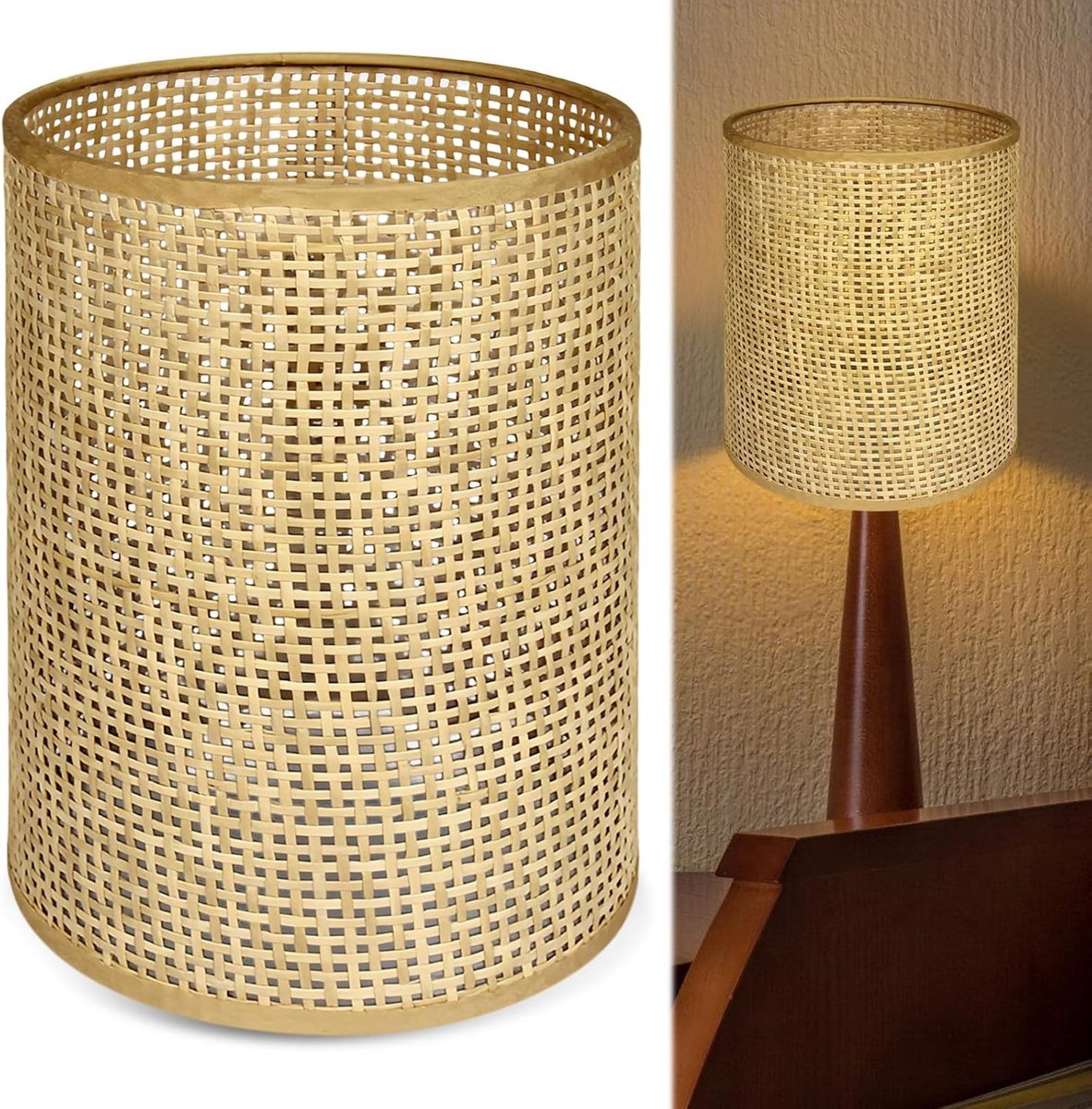 Lampenkap - Beige - 20 x 14 cm - Rotanlook Hanglampenkap - Voor Woonkamer en Eetkamer