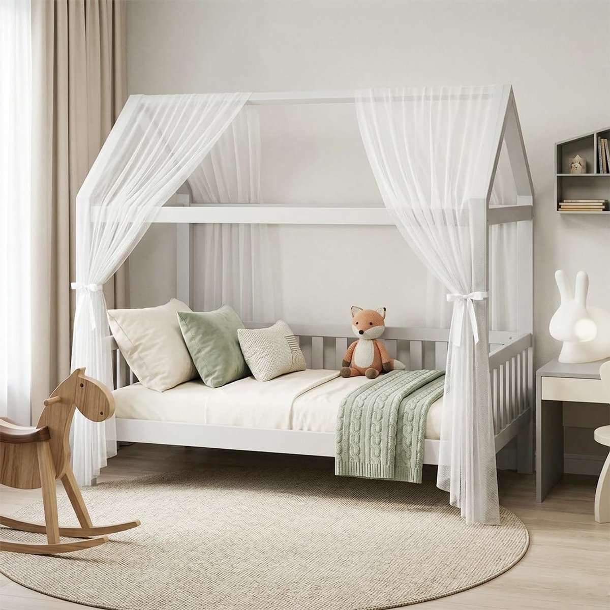 Set van 2 Tulle Bedgordijnen voor Kinderbed, Luchtige Bedhemel, Decoratie voor Jongens en Meisjes, Slaapkameraccessoires