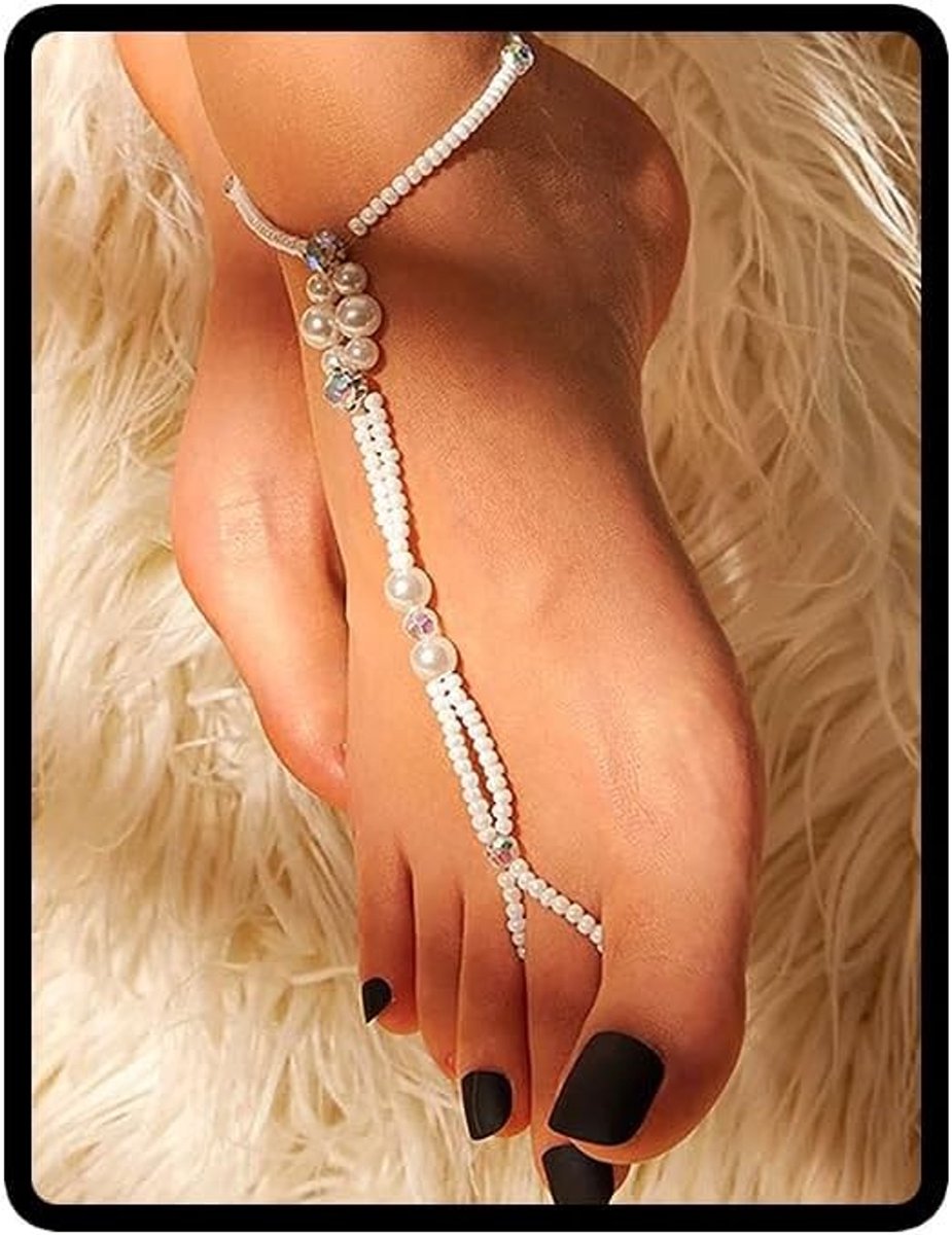 Bohemian Enkelbandje met Kristallen en Faux Parels - Elegante Barefoot Sandalen Sieraad voor Vrouwen en Meisjes