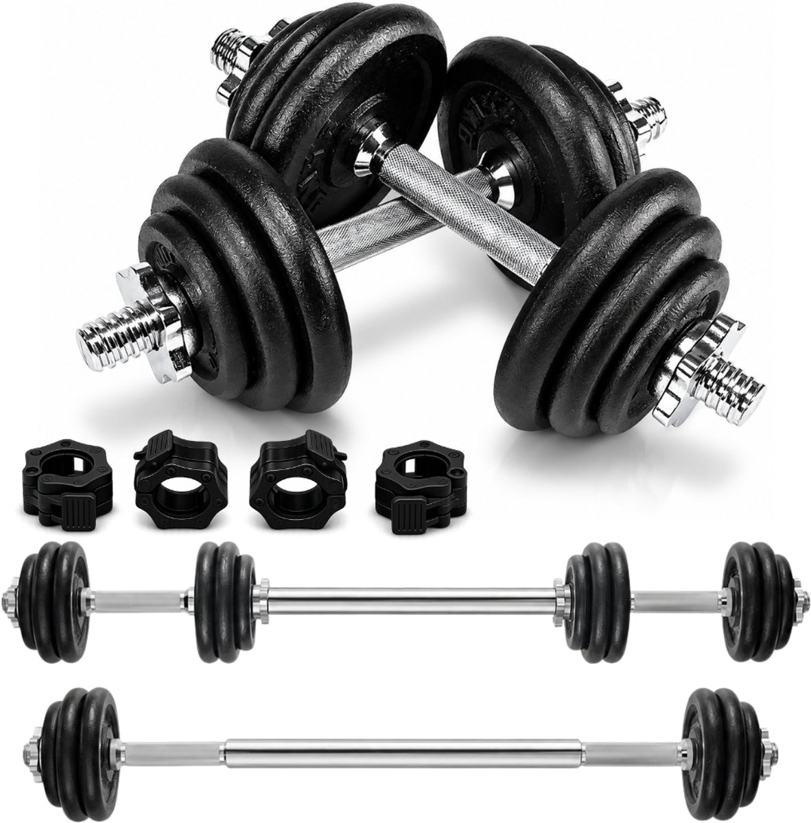Sportfloww Ijzeren Dumbells 18 KG - Dumbbell - Gewichten Set - Verstelbare Dumbells - Halterset - Dumbbell Set - Inclusief clips - 30mm