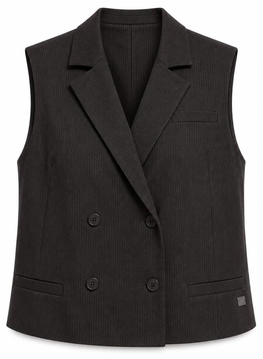 TQ Amsterdam bruine dames vest   Revers kraag   Regular fit   Geen zakken   Streep patroon   Knoopsluiting   Mouwloos Bruin M