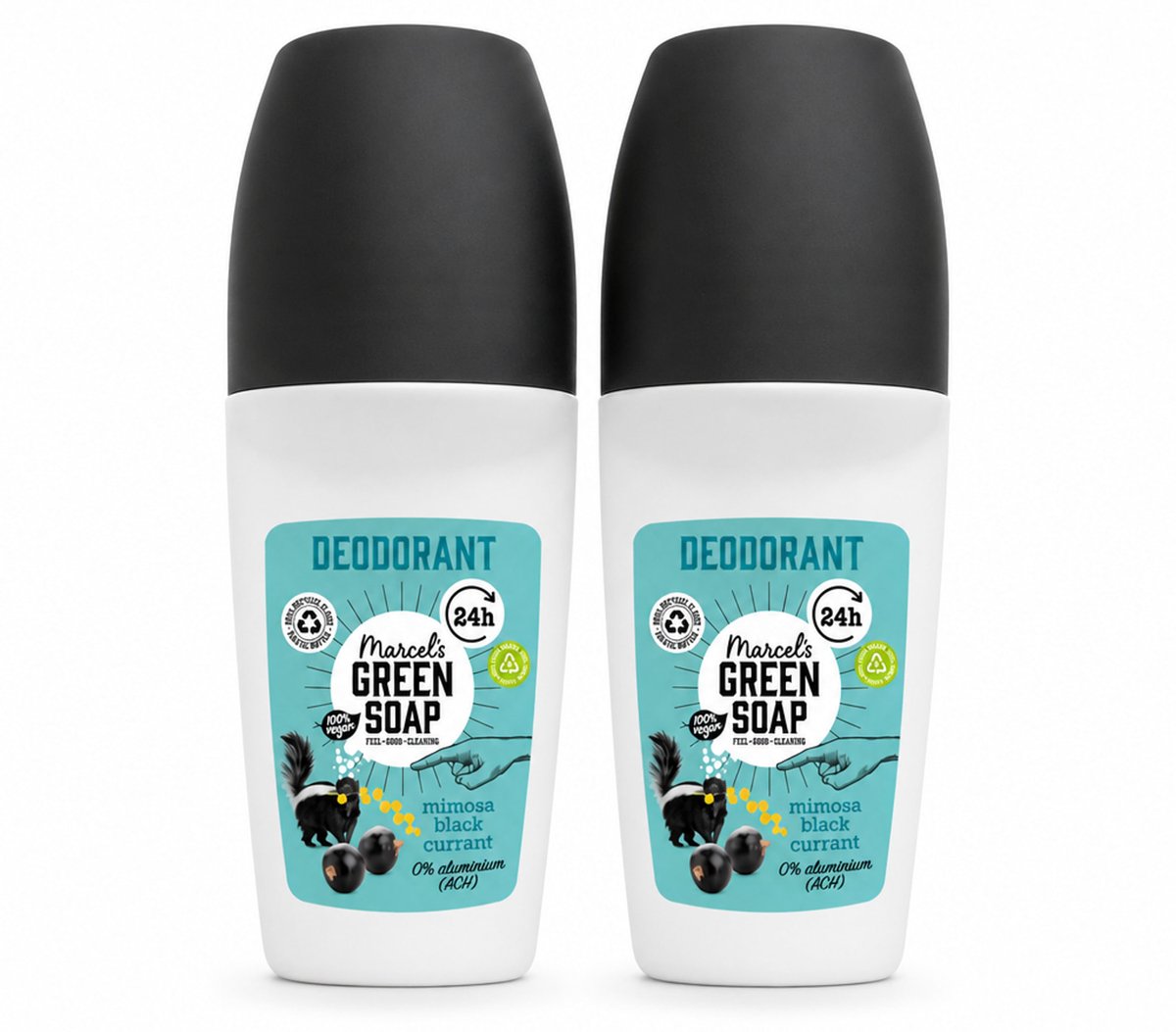 2 x Marcel's Green Soap - Deodorant Roller - Mimosa & Blackcurrant - Langdurige frisheid - 50 ml - Bulkverpakking - 2 stuks