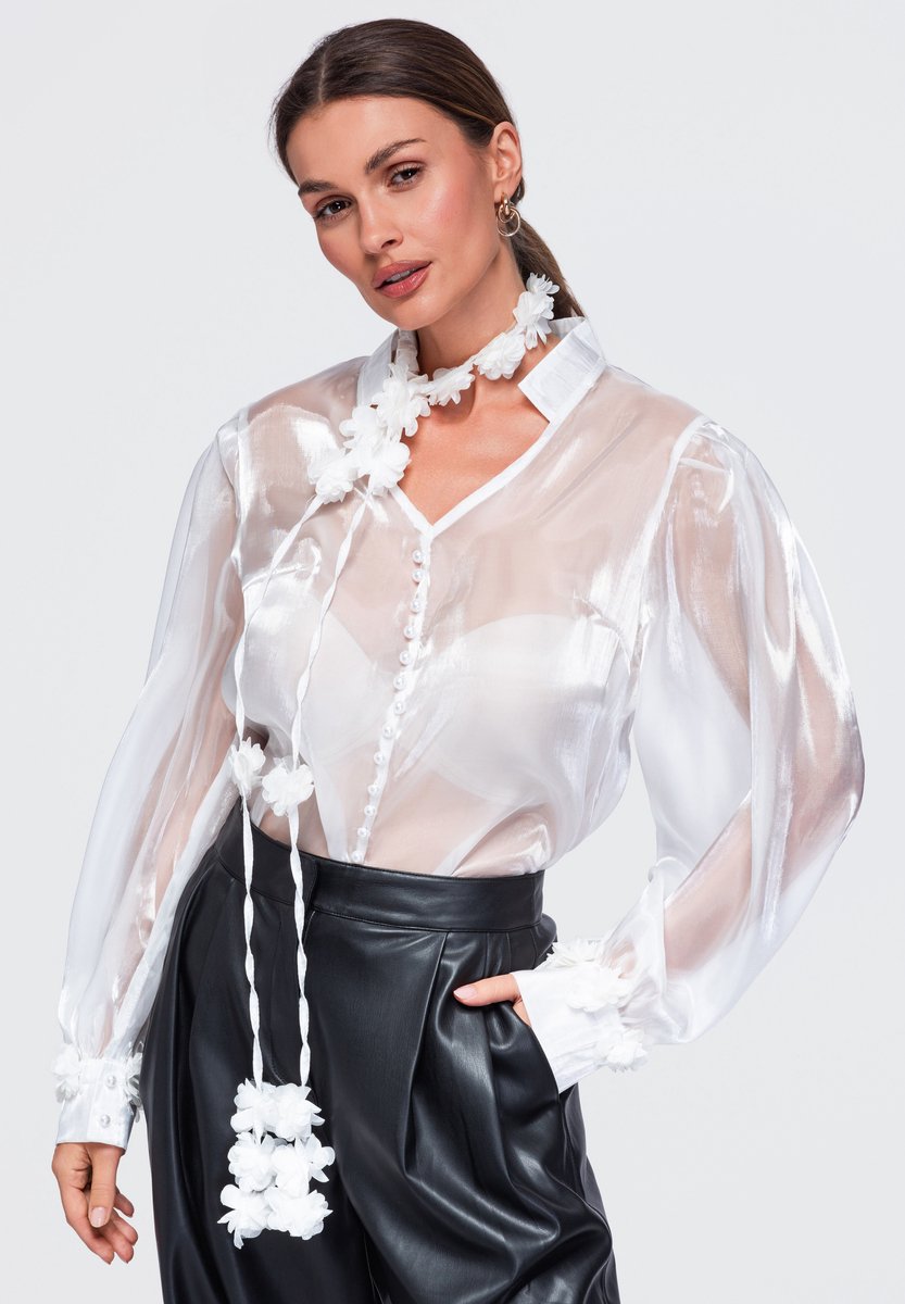 OMBRE Blouse - Loose Fit - Lange Mouw - Knopen Wit L