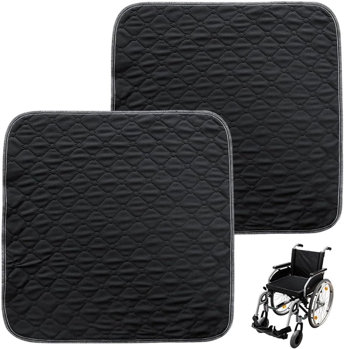 Wasbare Incontinentie Kussen voor Stoelen, Set van 2, 50 x 50 cm, Waterdicht, Antislip, Perfect voor Zitzakken, Autozetels en Banken, Zwart