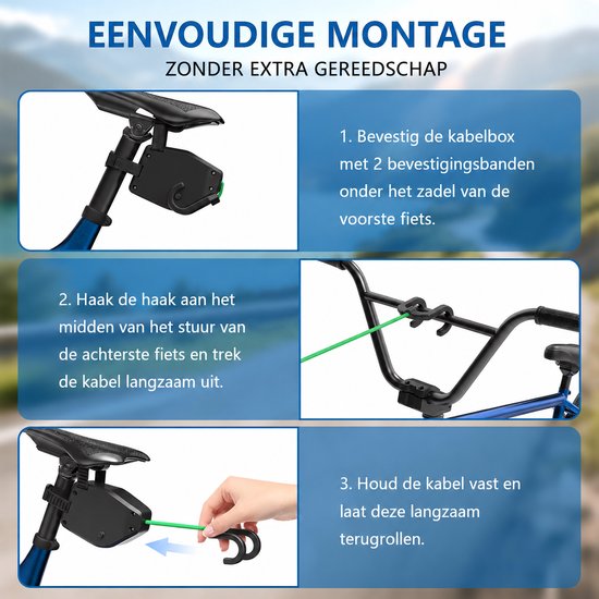 Fietstouw voor Kinderen - Fiets Sleepkabel voor Kinderen 2,5 m - Kinderfiets Sleeptouw van Nylon tot 90 kg - Tractietouw en Fiets Trekkabel met 2 Bevestigingsriemen - Sleeptouw voor Fiets, MTB en E-bike - Zwart — afbeelding 2