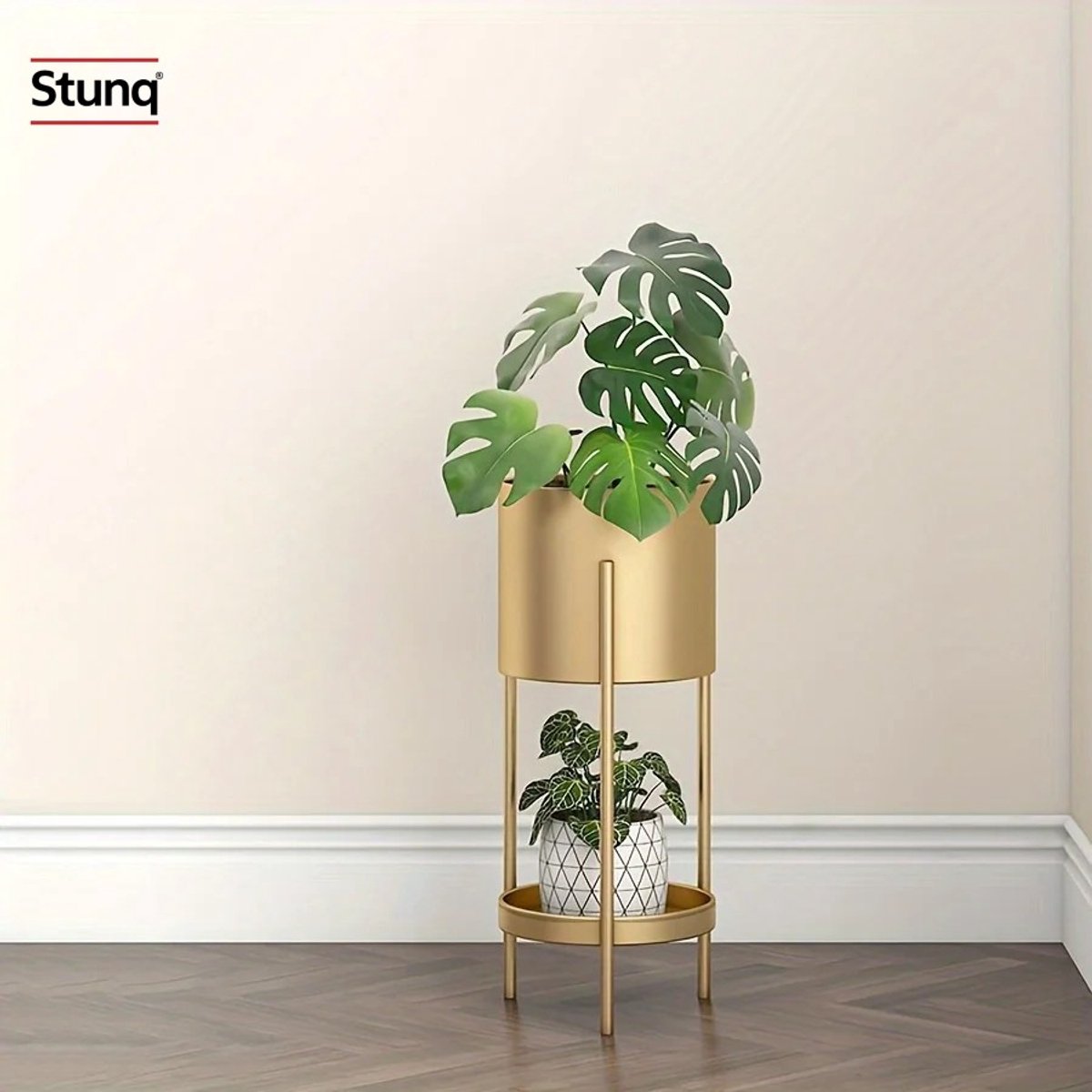 Stunq® Gouden plantenstandaard met twee niveaus voor binnen en balkon
