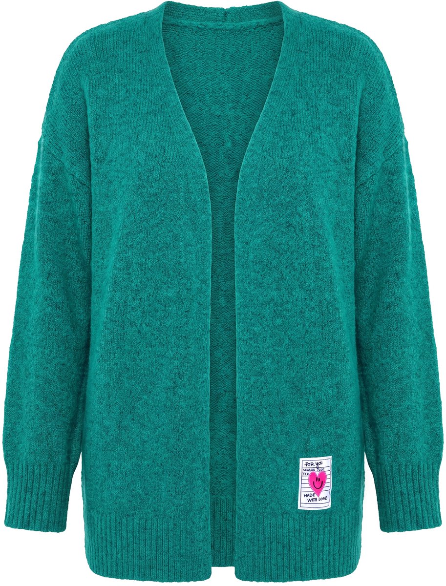 MIAMODA - Dames - Gebreid vest losse pasvorm open model hartvormige patch - Den - Maat 58+