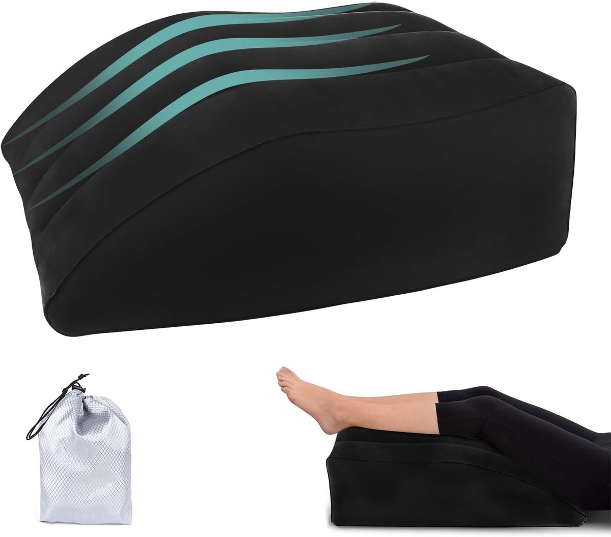Wigkussen bed - Zwart - 63 x 50 x 24 cm - Opblaasbaar pvc beenverhogingskussen - Voor volwassenen
