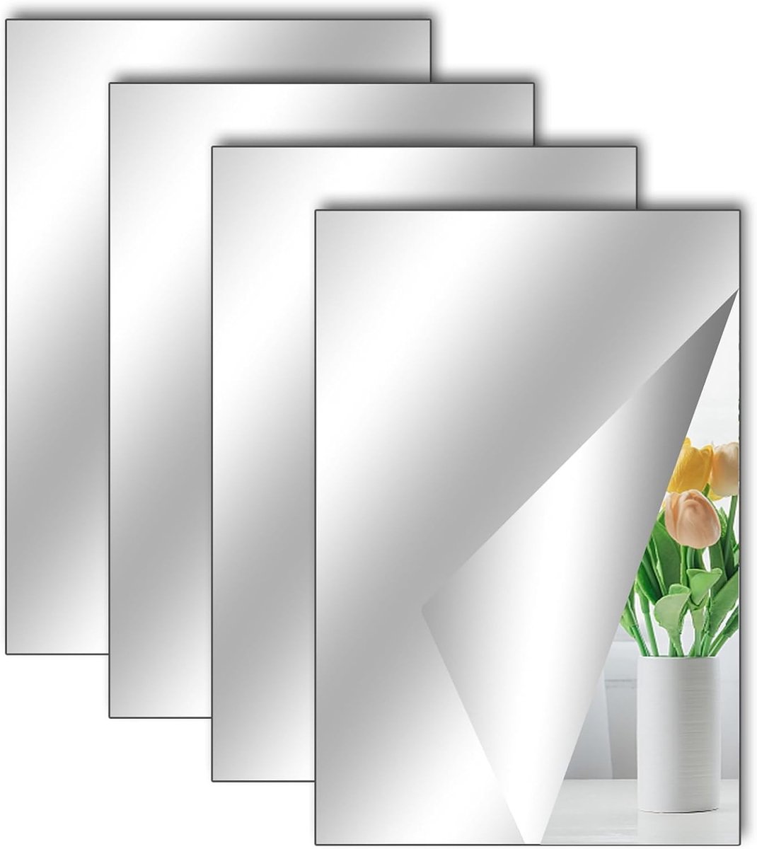 Set van 4 Zelfklevende Tegelspiegels 30 x 20 cm - Acryl Spiegels voor Wanddecoratie, Badkamer, Woonkamer en Slaapkamer