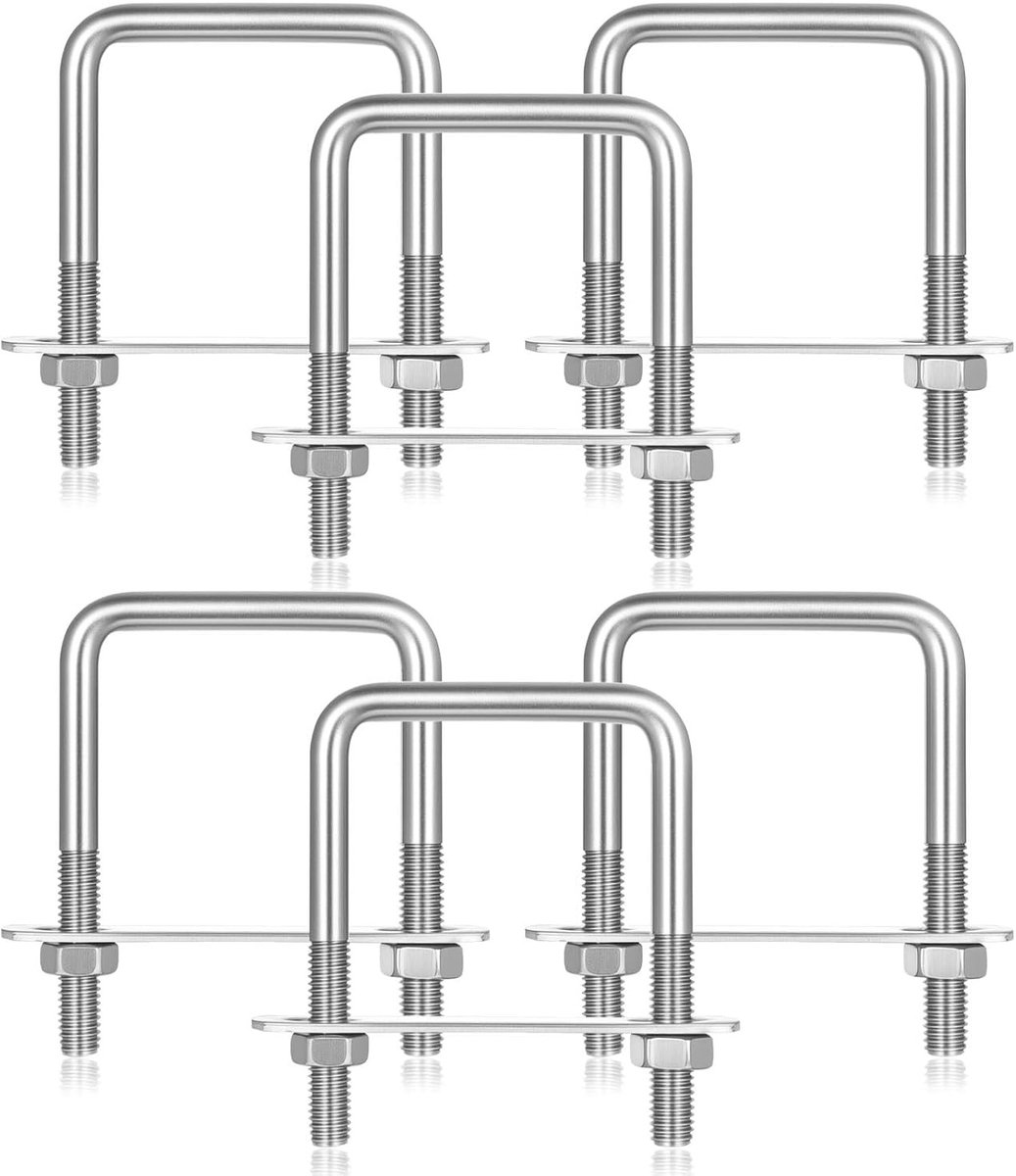 6-delige RVS U-bouten set met platen, M8 x 50x80mm, U-vormige bouten voor pijpen, aanhangwagens en maritieme toepassingen