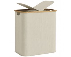 Dubbele opvouwbare wasmand van 80 liter met deksel - gegroefde handgrepen - beige