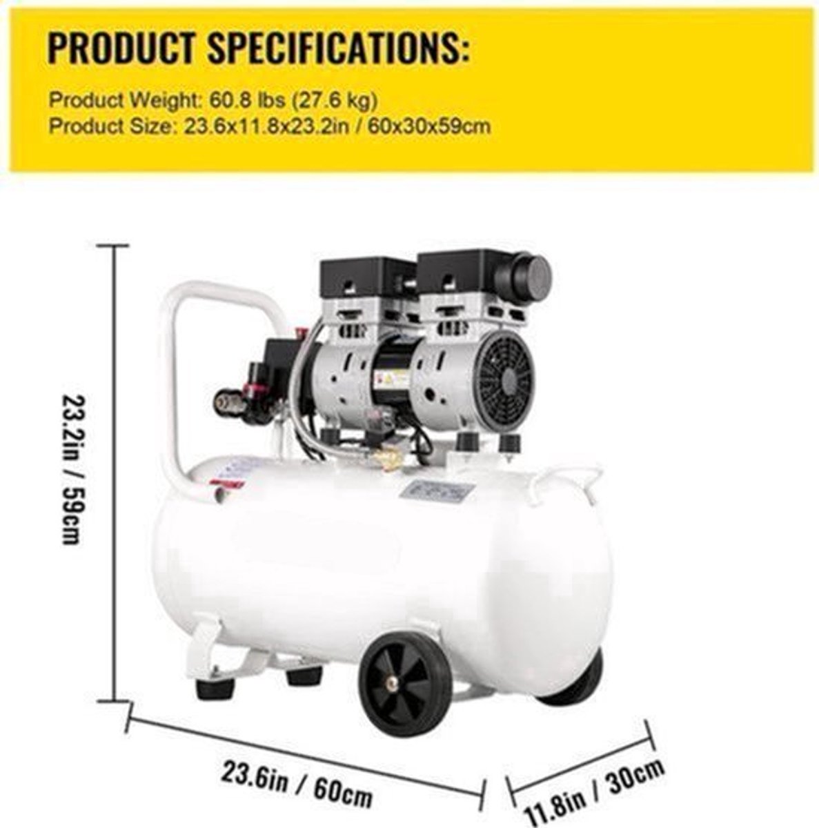 Airpress compressor - Luchtcompressor - Compressor - Stille Compressor - 50L - 1 PK - 750W - Olievrije Compressor met Stalen Tank - Ultra Stil - Draagbare - voor Werkplaats en Thuisgebruik