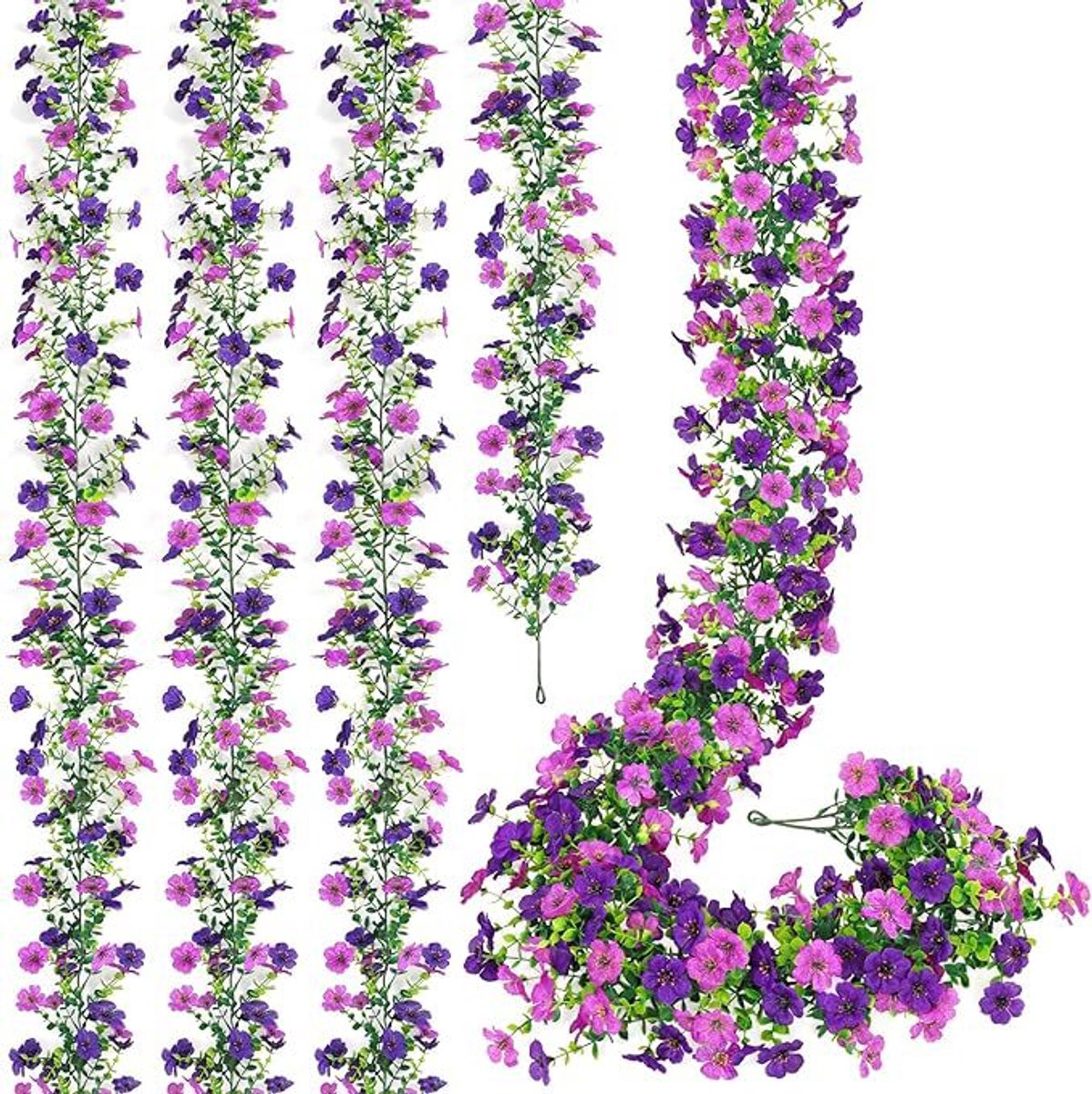 Kunstbloemenslinger – Paarse Bloemen & Eucalyptus – Kunstmatige Bloemenslinger voor Bruiloft, Feest, Tuin en Interieur – Donkerpaars & Lichtpaars – 180 cm – 4 Stuks