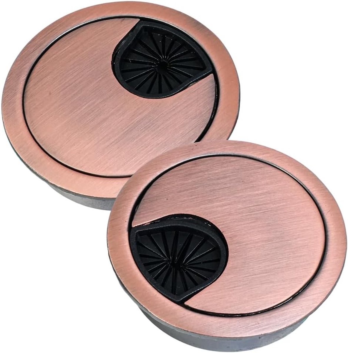 2 Stuks Kabeldoorvoer 50mm Metaal met Rubber, Ronde Kabelgatdeksel voor Kabelbeheer op Bureau en Werkblad, Eenvoudige Montage, Antiek Rood Brons
