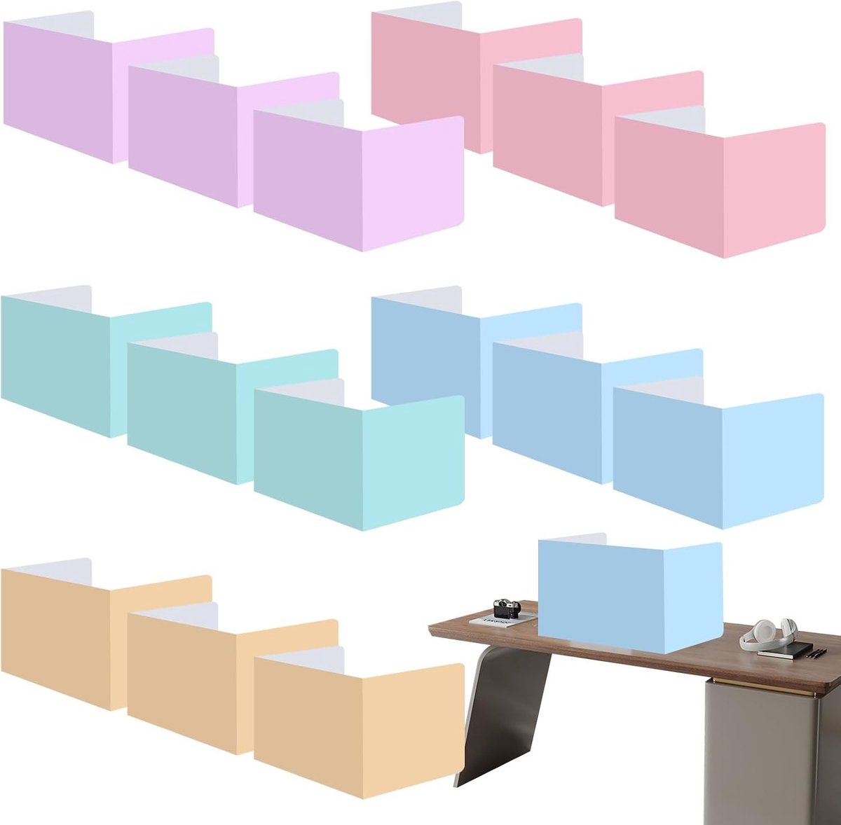 15-delige bureauscherm set voor privacy, U-vormige scheidingswanden in macaron kleuren voor klaslokalen en kantoren - 40 x 30 x 30 cm