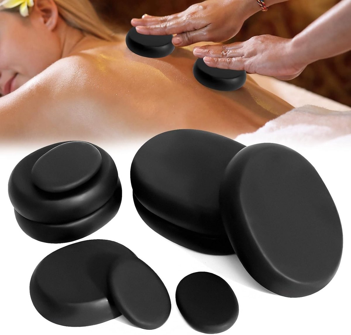 Set van 9 Grote Basalt Massage Stenen voor Hot Stone Massage, Spa Behandelingen en Ontspanningstechnieken