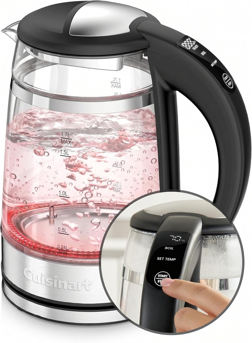 Glazen waterkoker snel verwarmend elektrische waterkoker met temperatuurregeling automatische uitschakeling 1,7L 3000W