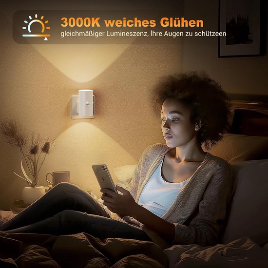 Nachtlampje met Sensor - Stopcontact lampje - Oriëntatie in donker - Instelbare helderheid - 100 Lumen - Wit — afbeelding 4