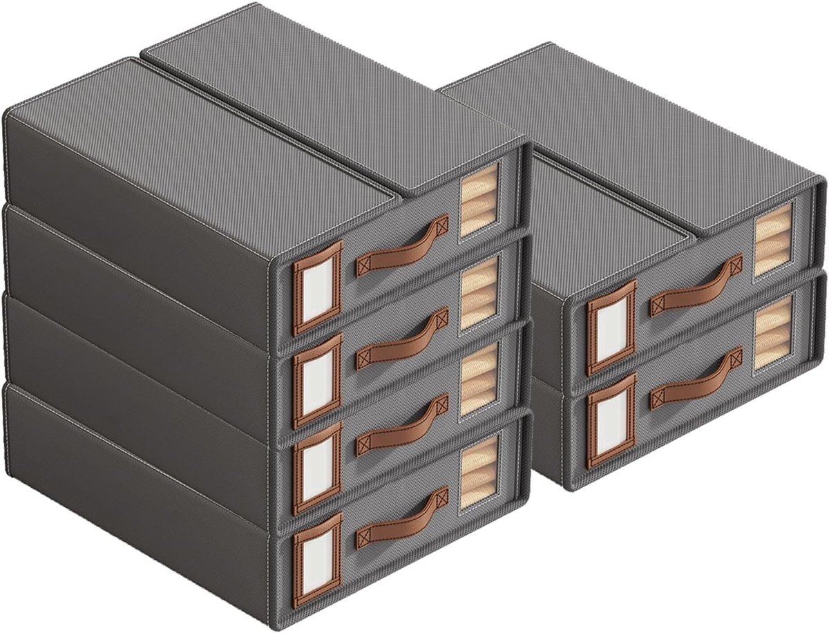 Set van 6 opbergdozen van vliesstof met transparant venster en ritssluiting voor beddengoed, kleding en dekens, grijs