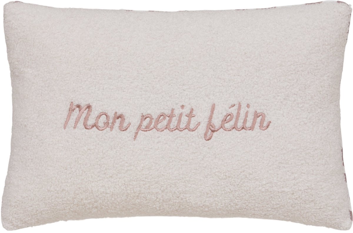 Atmosphera Bouclé Sierkussen Mon Petit Félin - 38x58cm - Wit