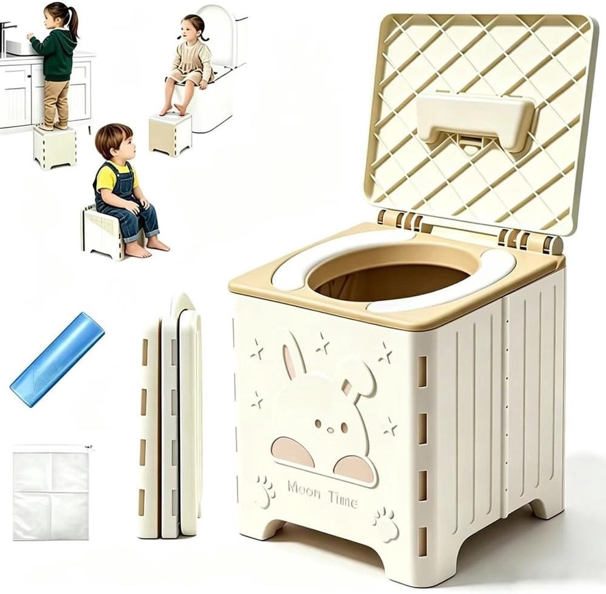 Opvouwbaar potje - Haas kaki - Mobiel kindertoilet met pvc-zitkussen - Voor onderweg en toilettraining