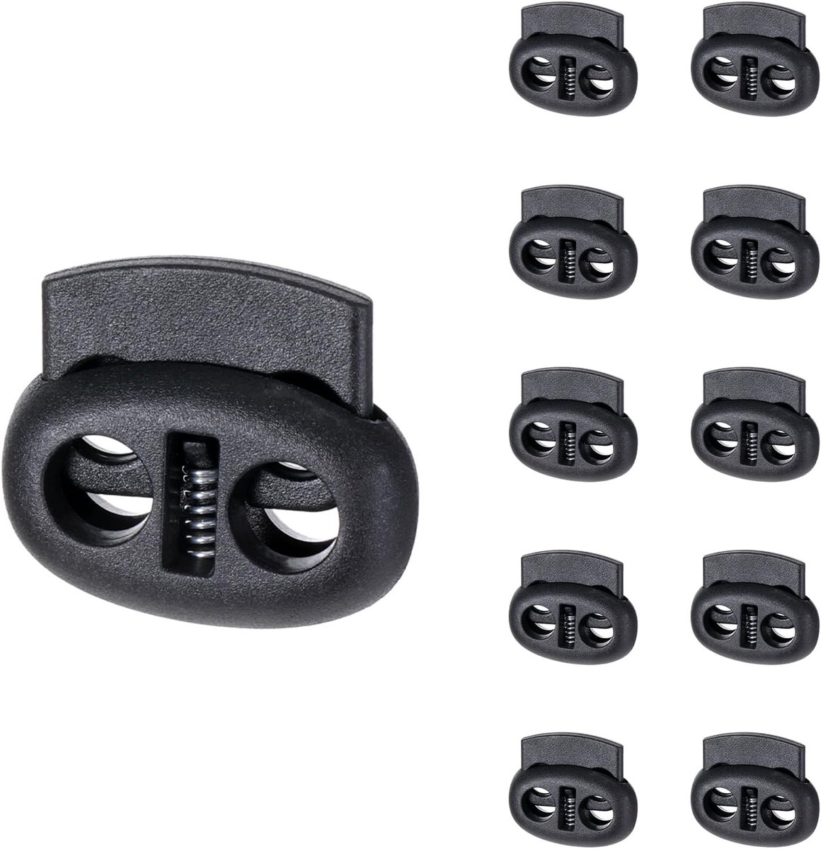 10 Stuks Schoenveters Knoopsluiting, Plastic Koordsloten met Dubbele Gat Trekkoord Stopper voor Kleding, Tassen en Sportkleding