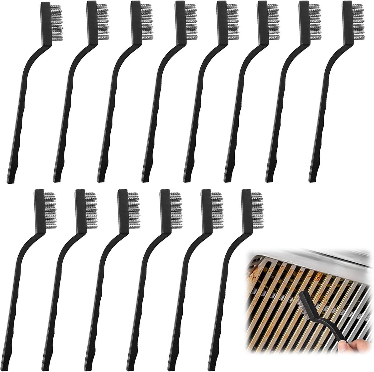 Mini Metalen Draadborstels Set van 15 Stuks met Gebogen Handvat en Ophanggaatje voor Precisiewerk en Schoonmaak
