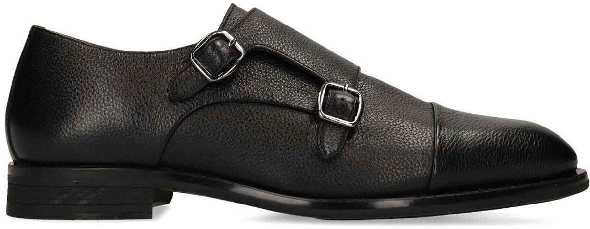 Manfield - Heren - Zwarte leren gespschoenen - Maat 41