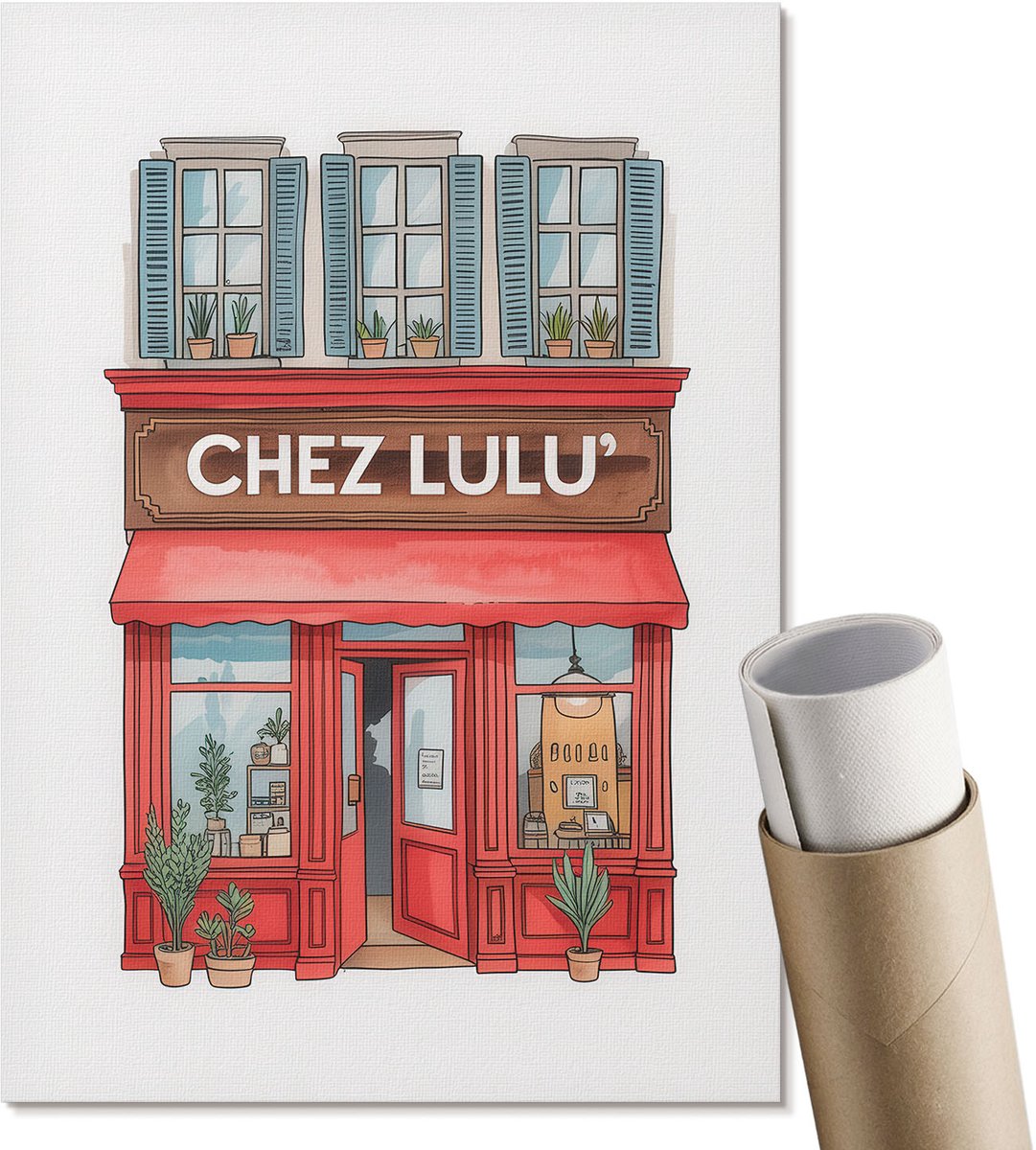 Coloray Polycanvas Wandposter - Een Heerlijk Café, Illustratie - A4 - Rood Wandposter - Rechthoek - Interieurdecoratie - Woonkamer, Slaapkamer, Kantoor - Kinder
