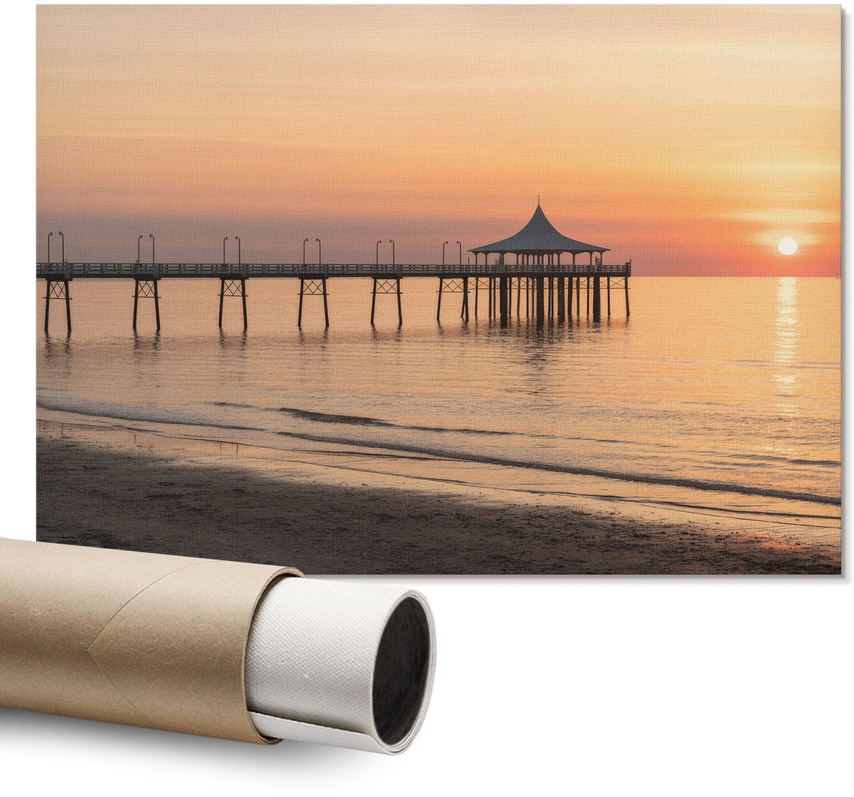 Coloray Polycanvas Wandposter – De Steiger bij Zonsondergang, Oranje – A1 – Beige Motief – Rechthoek – Decoratieve Wandposter – Slaapkamer – Modern