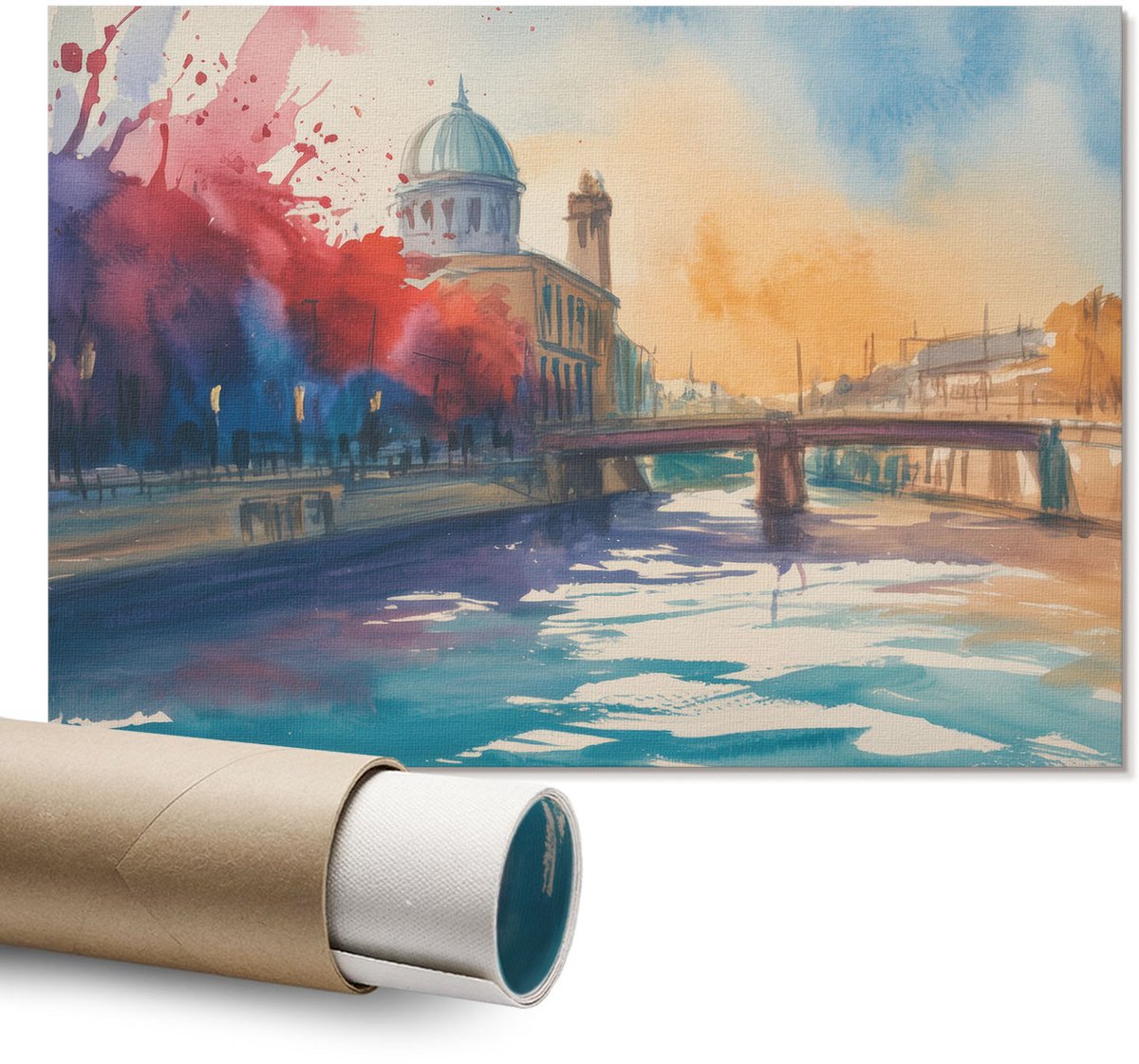 Coloray Polycanvas Wandposter – Stadslandschap, Blauw – A1 – Zwart Wanddecoratie – Rechthoek – Wandkunst – Slaapkamer – Modern