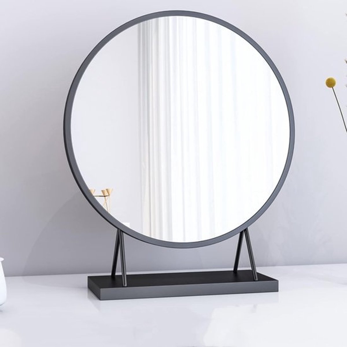 Ronde Tafelspiegel - Make-up Spiegel - Dagelijkse Verzorging - Stijlvolle Standaard - Zwart