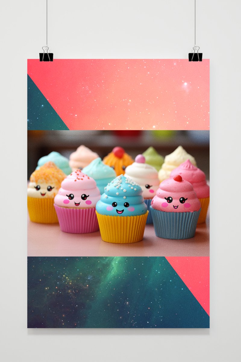 Cupcake Poster - Muffin - Keuken - Bak - Taart - Cupcakes - Woondecoratie - posters - formaat 100x70cm - L640