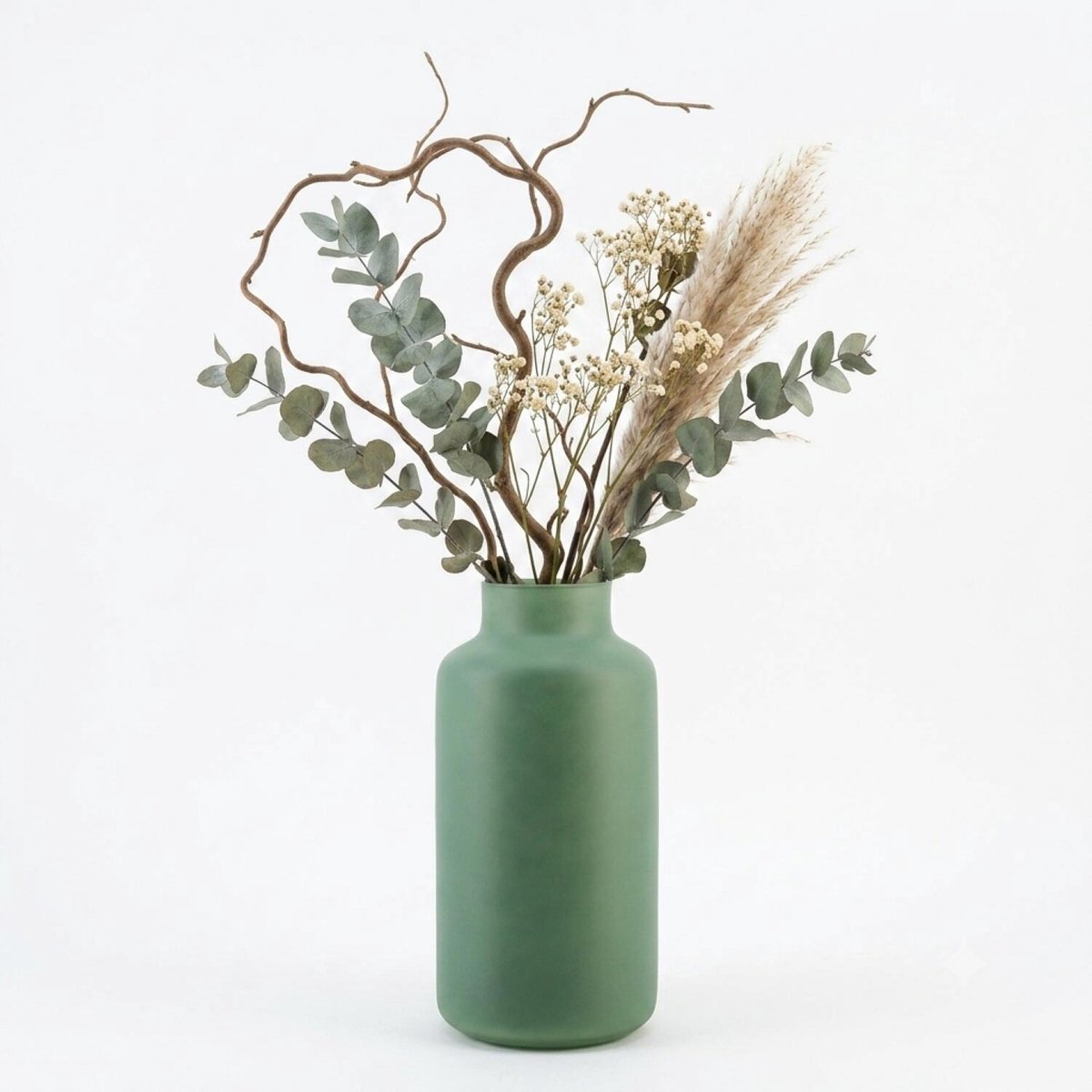 Floran Design bloemenvaas Milano - groen - mat glas - 15 x 25 cm - glazen vazen Donkergroen
