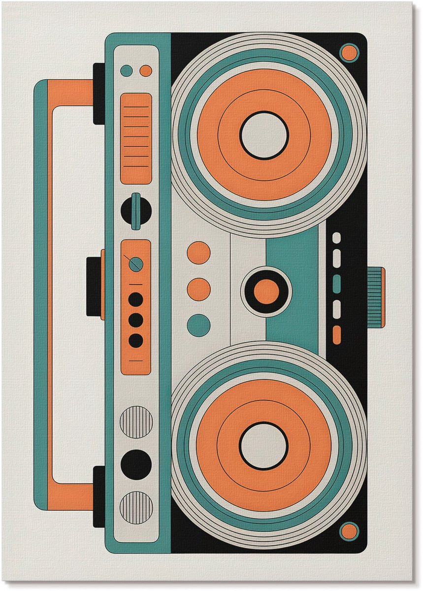 Tulup Polycanvas Wandposter - Retro Boombox, Illustratie - A4 - Oranje Patroon - Rechthoek - Wandkunstwerk - Woonkamer, Slaapkamer, Kantoor - Retro