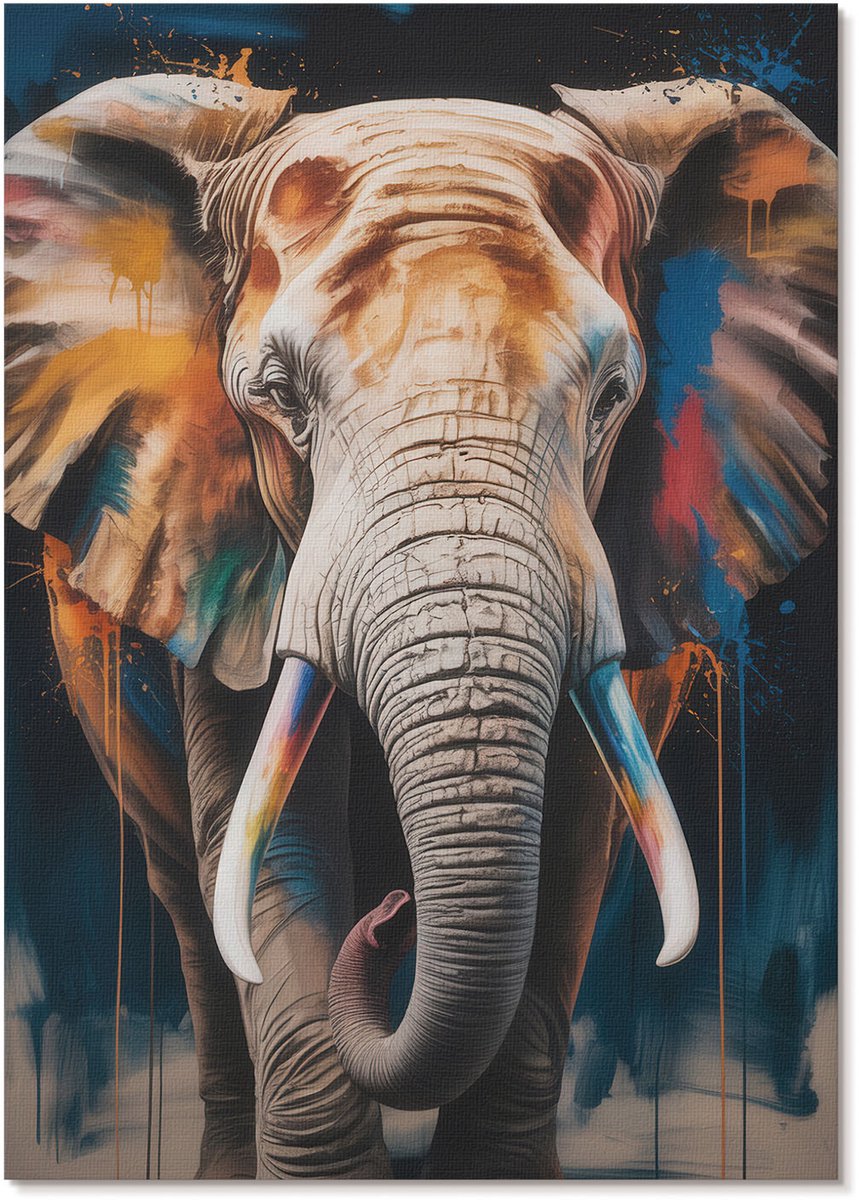 Tulup Polycanvas Wandposter - Olifant In Kleuren, Fotografie - A4 - Oranje Poster - Rechthoek - Interieurdecoratie - Woonkamer, Slaapkamer, Kantoor - Expressief