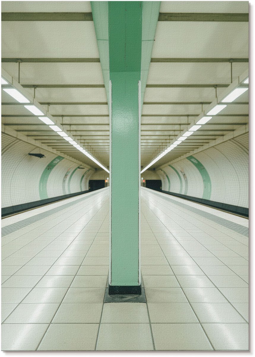 Tulup Polycanvas Wandposter - Metrotunnel, Fotografie - A4 - Groen Poster - Rechthoek - Muurkunst - Woonkamer, Slaapkamer, Kantoor - Industrieel