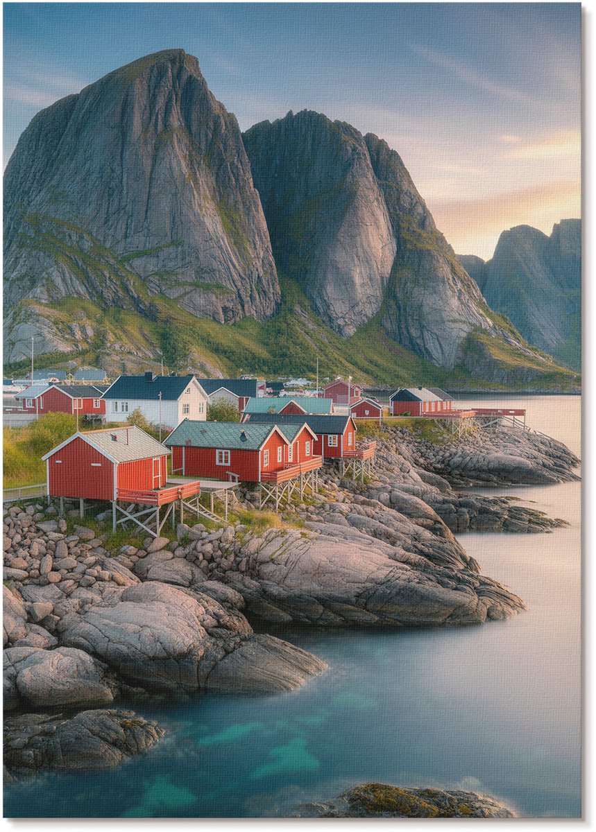 Tulup Polycanvas Wandposter - Bergnederzetting, Fotografie - A4 - Groen Patroon - Rechthoek - Wandkunstwerk - Woonkamer, Slaapkamer, Kantoor - Klassiek