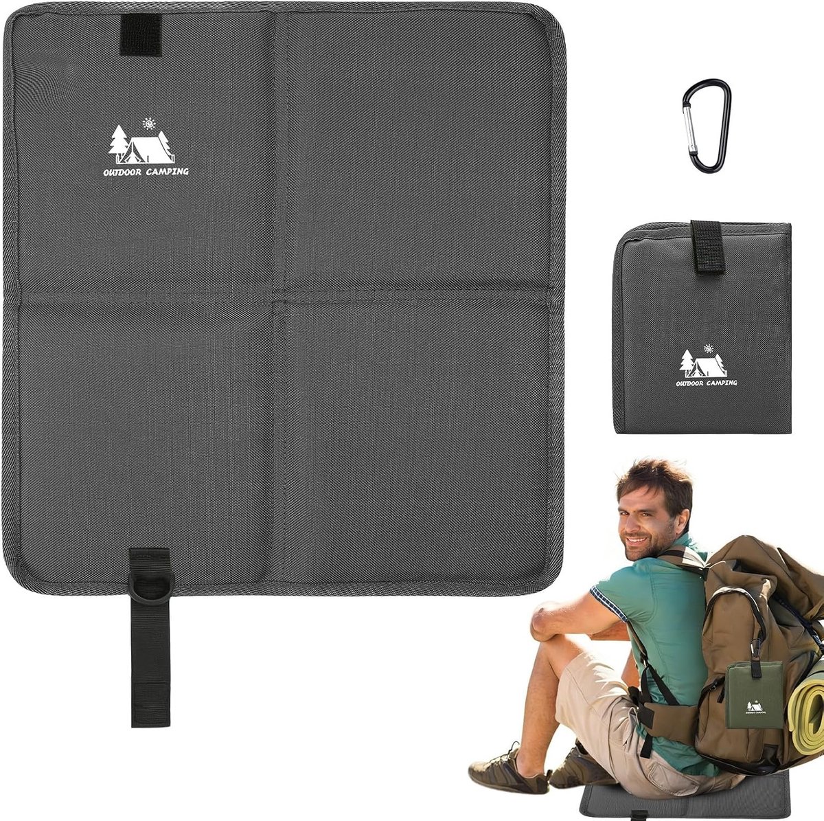Vouwbare Zitkussen met Haakjes voor Buiten, Waterdicht en Geschikt voor Kinderen en Volwassenen, Perfect voor Kamperen en Wandelen (Grijs)