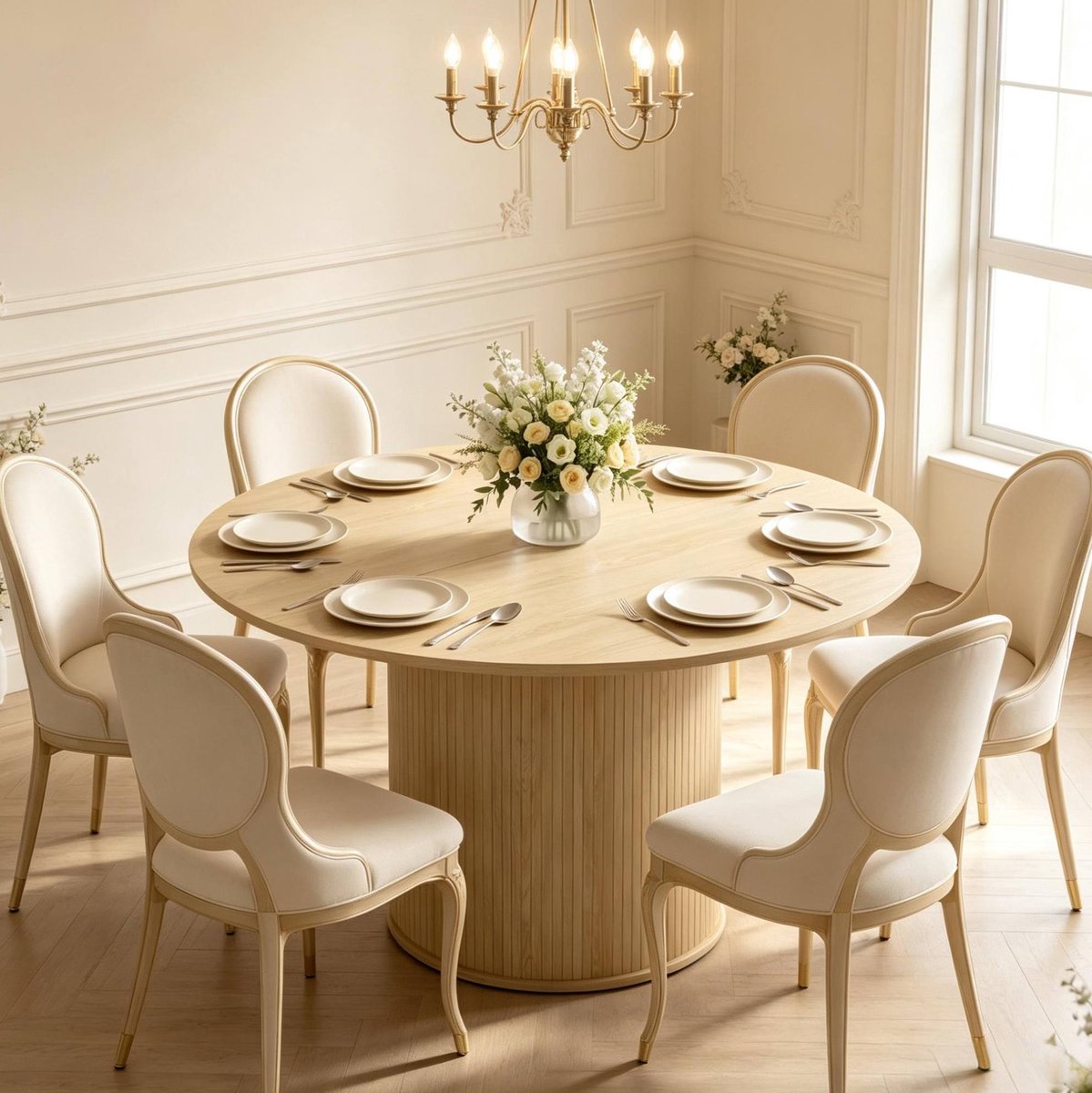 MODENUIT Eettafel - Rond Tafelblad Met Melamine En Zuilvoet - Voor Keuken En Eetkamer - Hout - 120 Cm - Natural