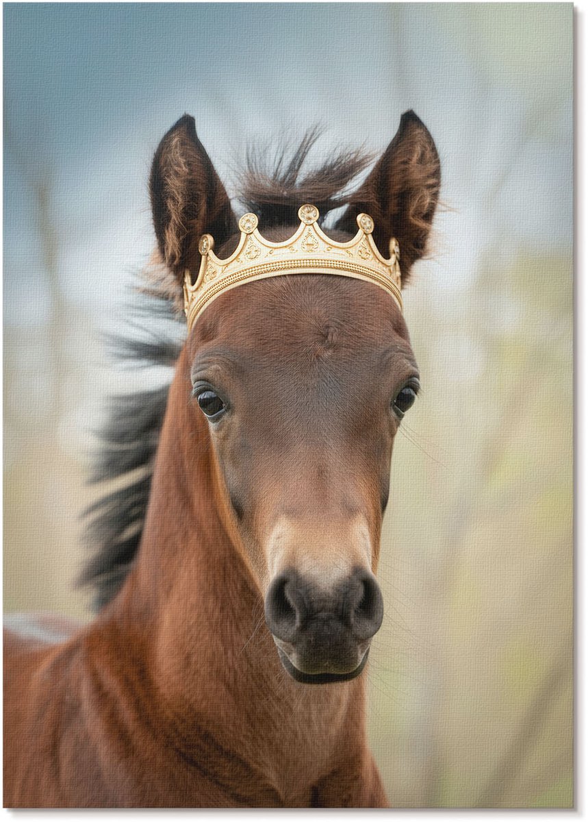 Tulup Polycanvas Wandposter - Een Paard Met Een Kroon, Fotografie - A4 - Bruin Design - Rechthoek - Wandkunstwerk - Woonkamer, Slaapkamer, Kantoor - Humoristisch