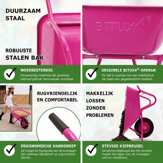 Kruiwagen 100 Liter Roze - Draagvermogen 250 kg — afbeelding 4
