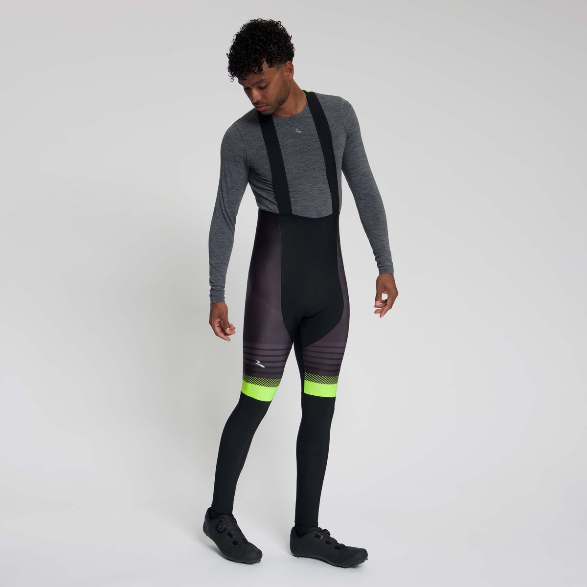 Rogelli Stryde Heren Lange Fietsbroek - Zeem - Bretels - Zwart/Grijs/Fluor