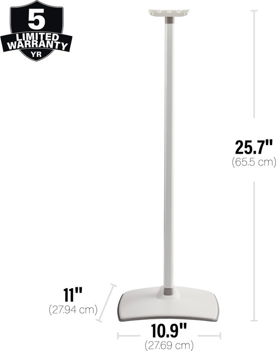 Sanus WSSE3A1-W2 adjustable speaker stand - verstelbaar in hoogte - luidsprekerstandaard - optimale luisterhoogte - kabelbeheer - geschikt voor Sonos ERA 300 - Wit van Sanus — afbeelding 3