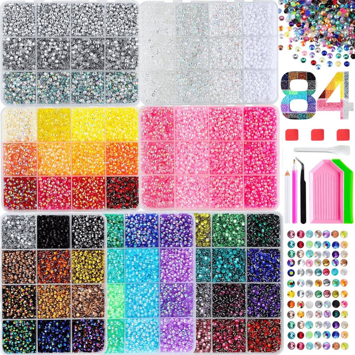 Currero Bedazzle Kit - Bedazzling - Plakstenen - Strass Steentjes - DIY Versieren - Nagel Decoratie - Met Pincet En Applicator - 7 Dozen